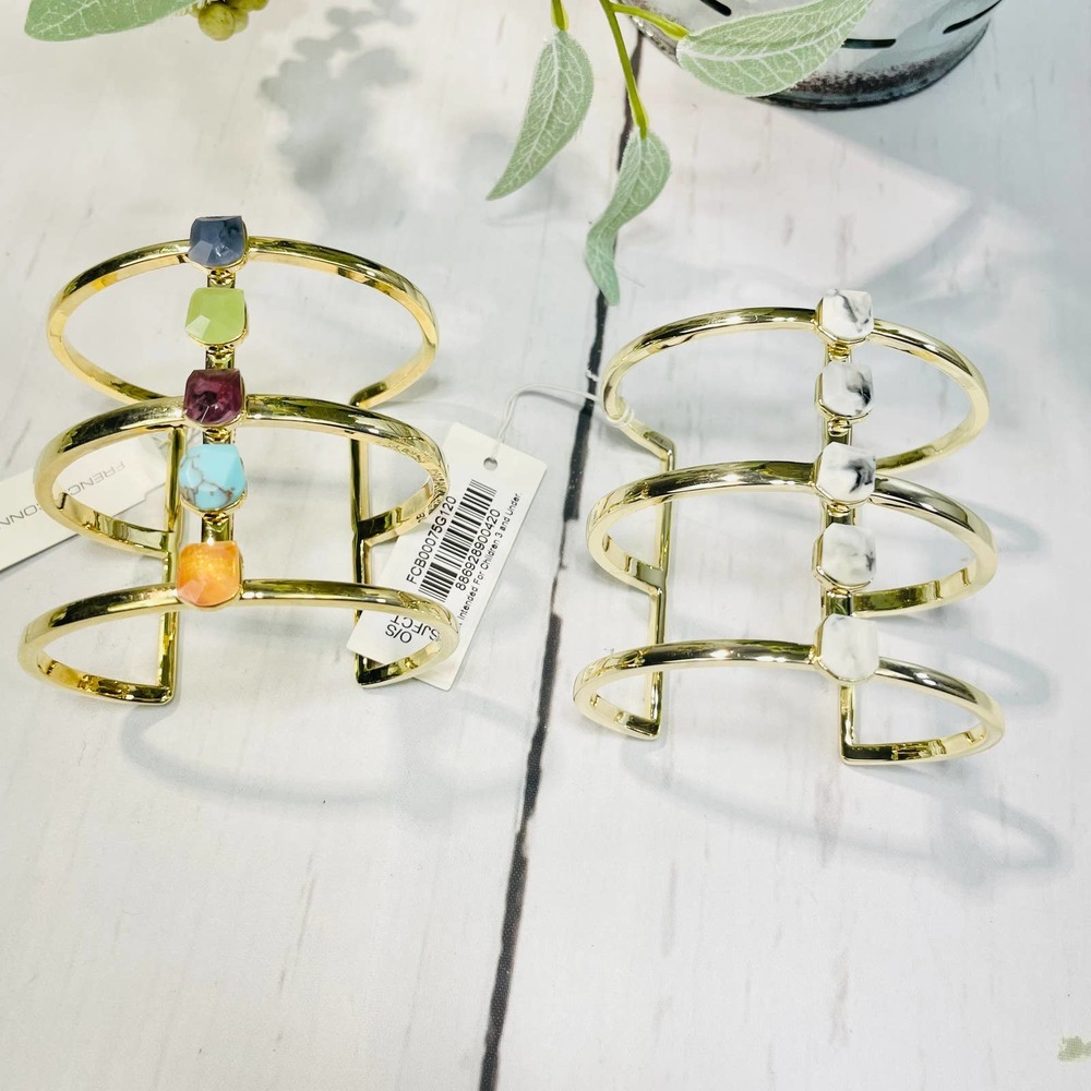 NWT French Connection Gold Tone Cuff Bracelet with Stones - Bundle of 2